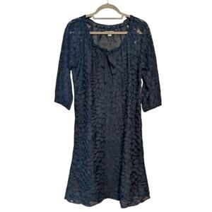 Garnet Hill Women's Black Bohème Easy Lace Dress Mesh Floral 8